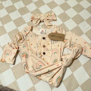 Rainbow Print Baby Gown with Headband